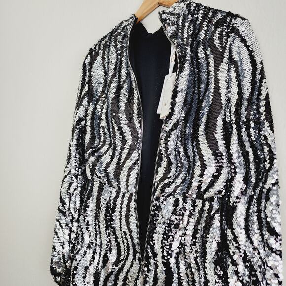NWT Ted Baker Louu Silver Black Sequin Zebra Mini Dress Cocktail XS - Picture 11 of 16